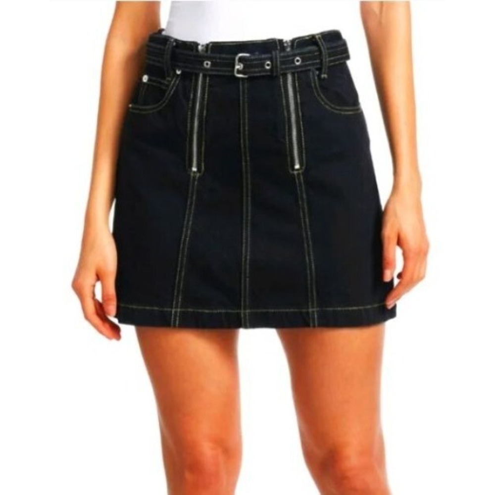 Proenza Schouler Dark Denim Mini Skirt Double Front Zip Size 0 Made in USA $295